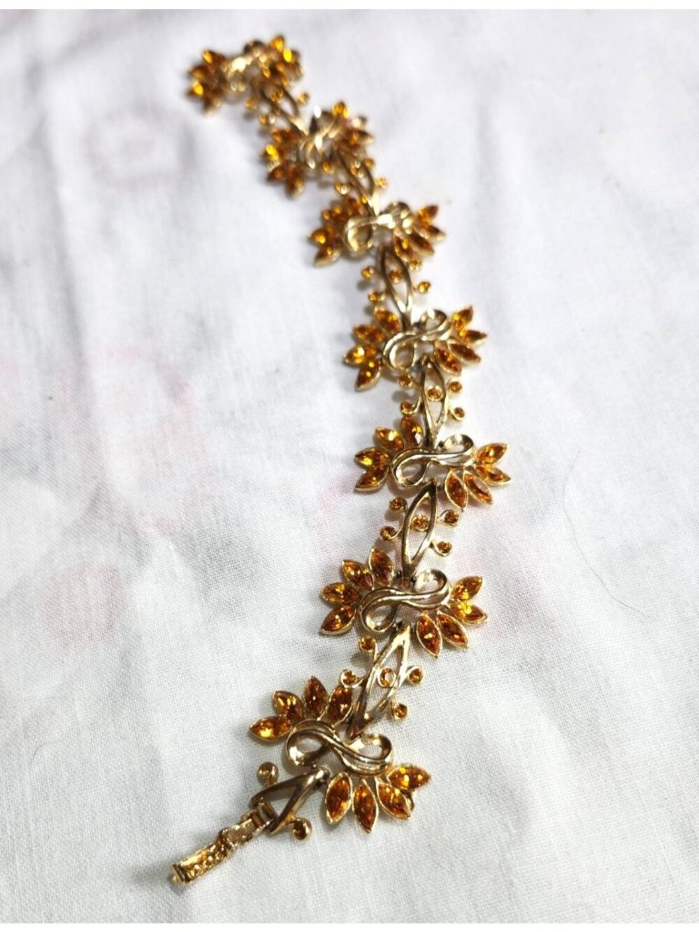 Vintage Ora Gold Tone Bracelet Golden Rhinestones Floral MCM Elegant Jewelry - Picture 12 of 12